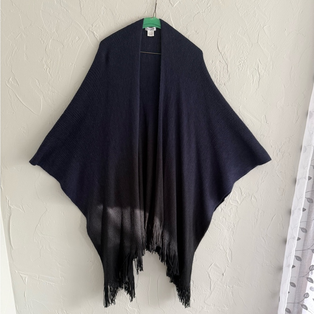 Navy Open-Front Fringe Shawl